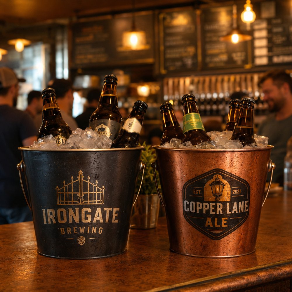 Custom branded beer buckets