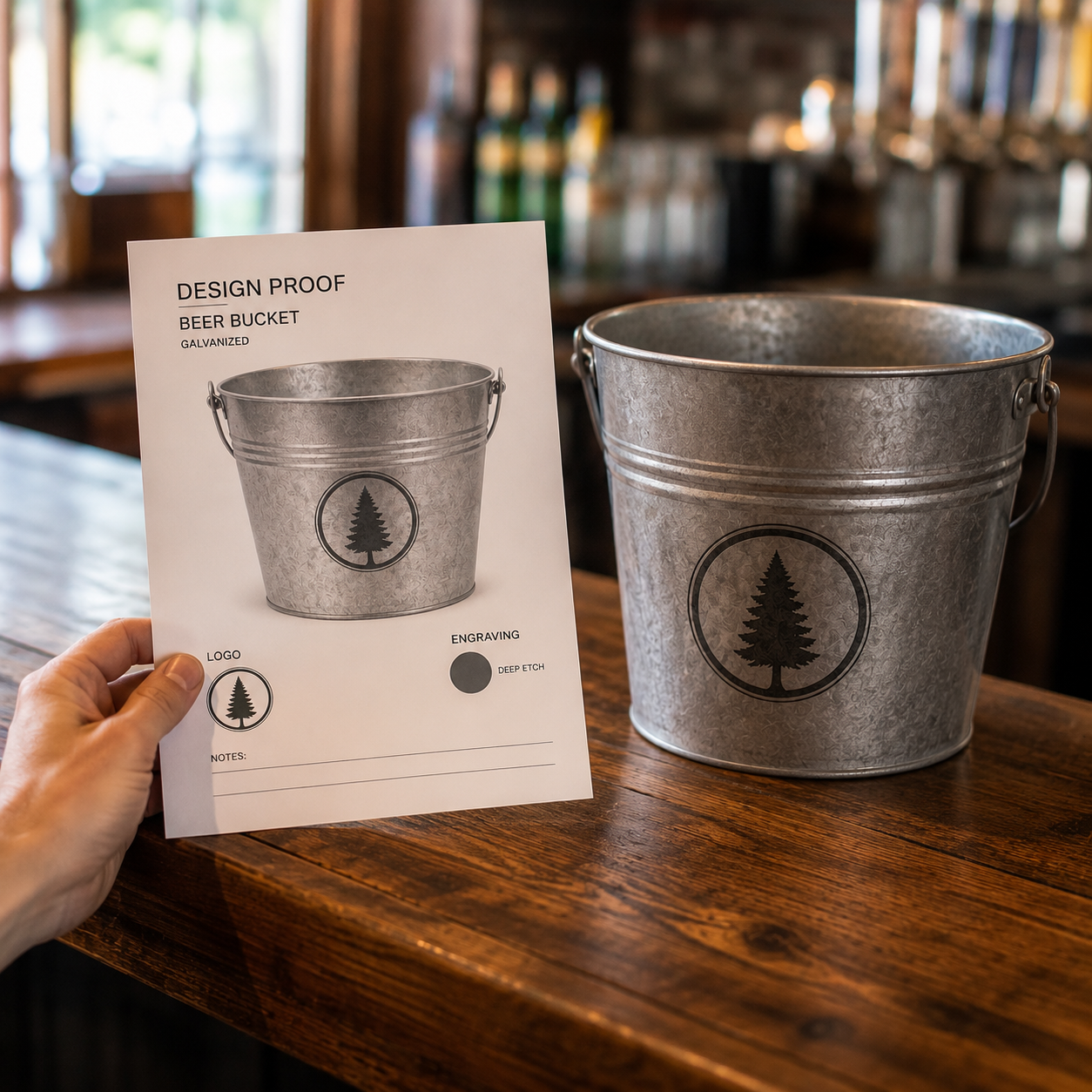 You approve the proof for your custom beer buckets